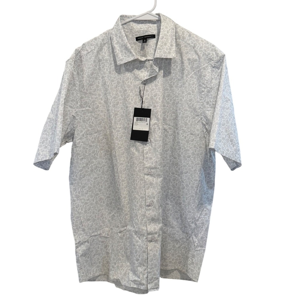Robert Barakett Briarwood Mens XL Grey Floral Cotton Short Sleeve Shirt New